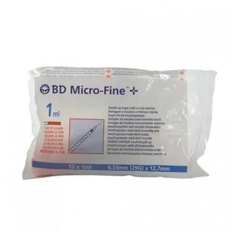 B.D. Ultra-Fine Insulin Syringe U-100 1ml 29g x 12.7mm 10 Units Becton Dickinson
