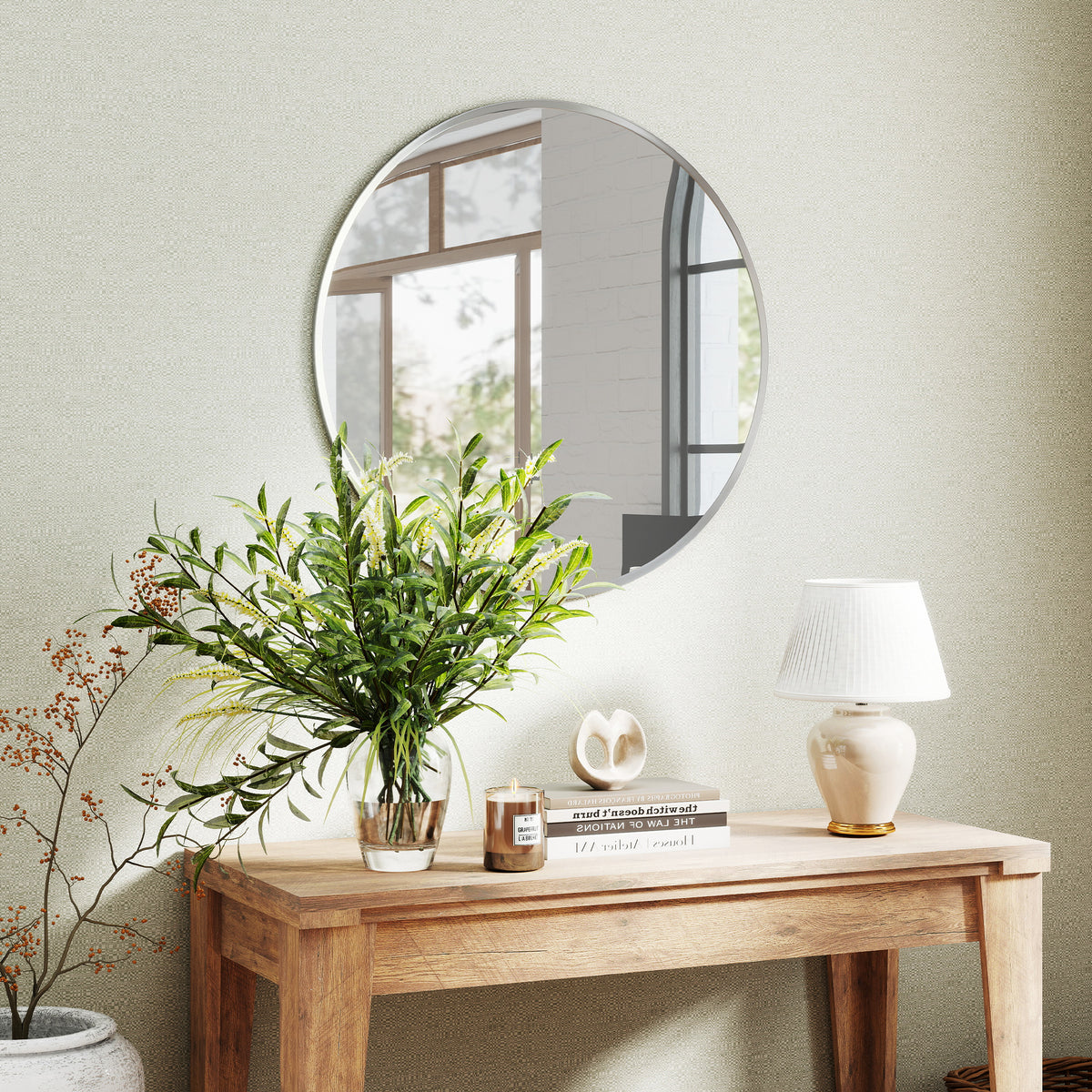 Wall mirror, modern design, 61 x 61 cm, silver (8)