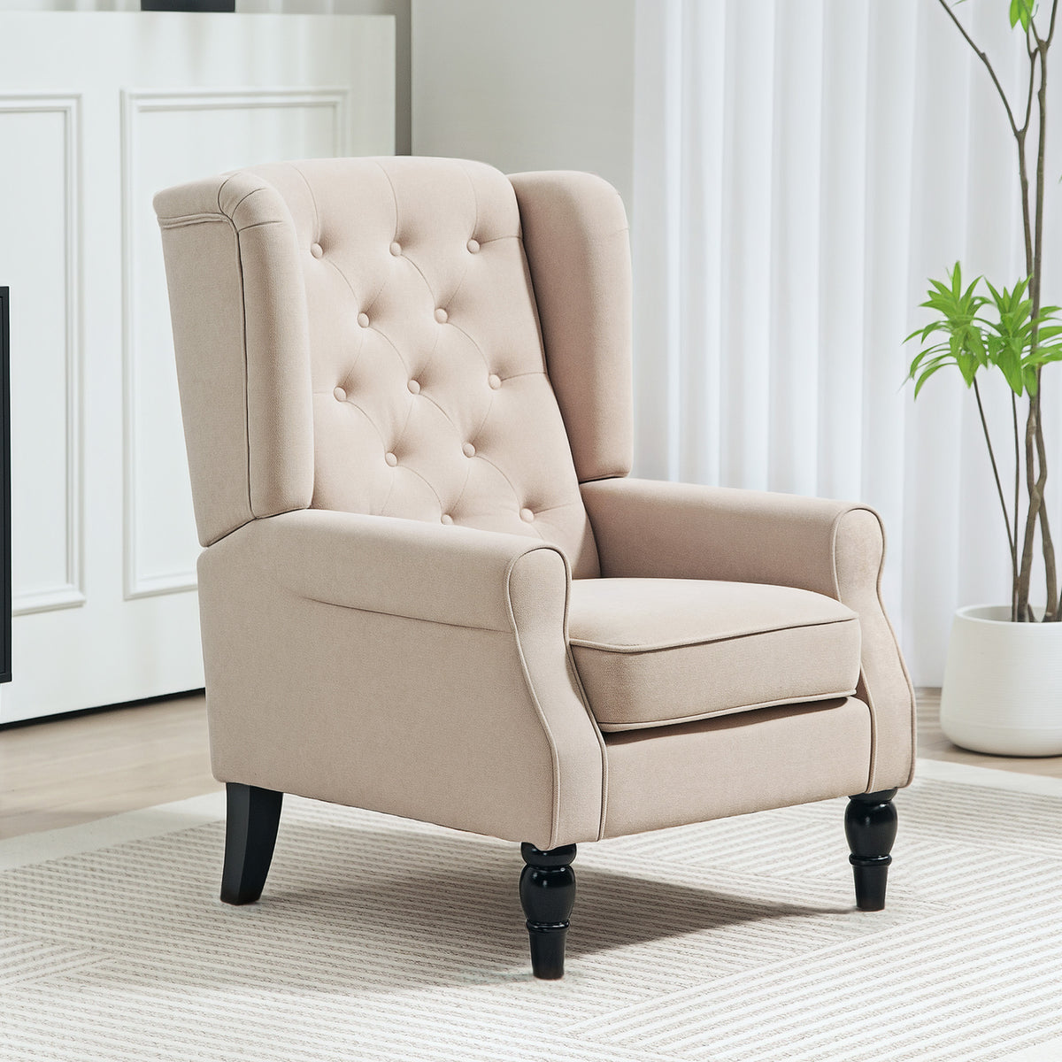 Elegant wingback chair, thickly upholstered, removable cover, 74 x 87 x 102 cm, beige (10)