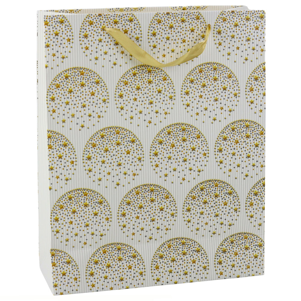 Elegant Gift Bag Gold Stars White 32 x 26 x 12 cm