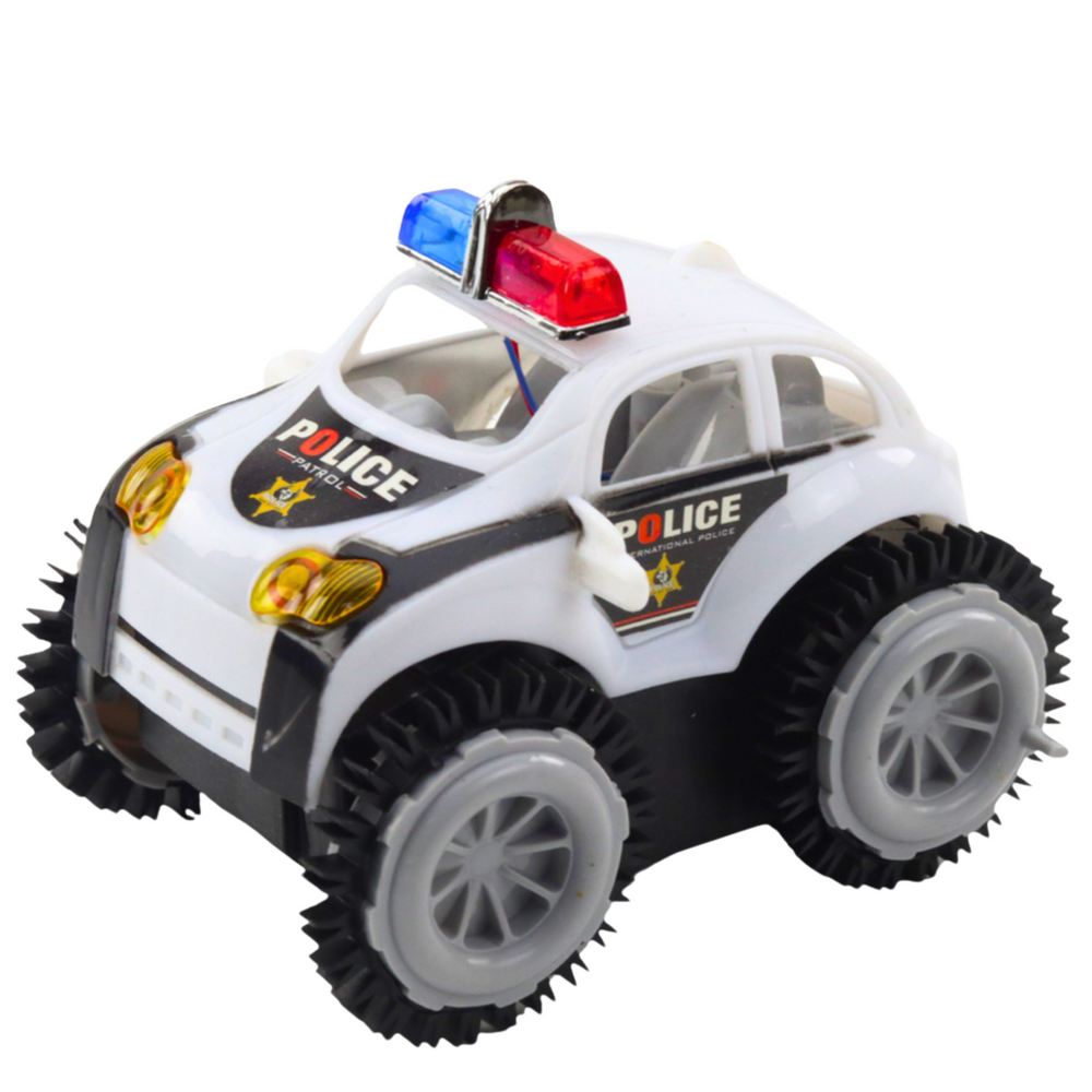 Voiture de police cascadeuse avec capteur d'obstacles, rotation à 360°, lumières et sons, blanc (2)