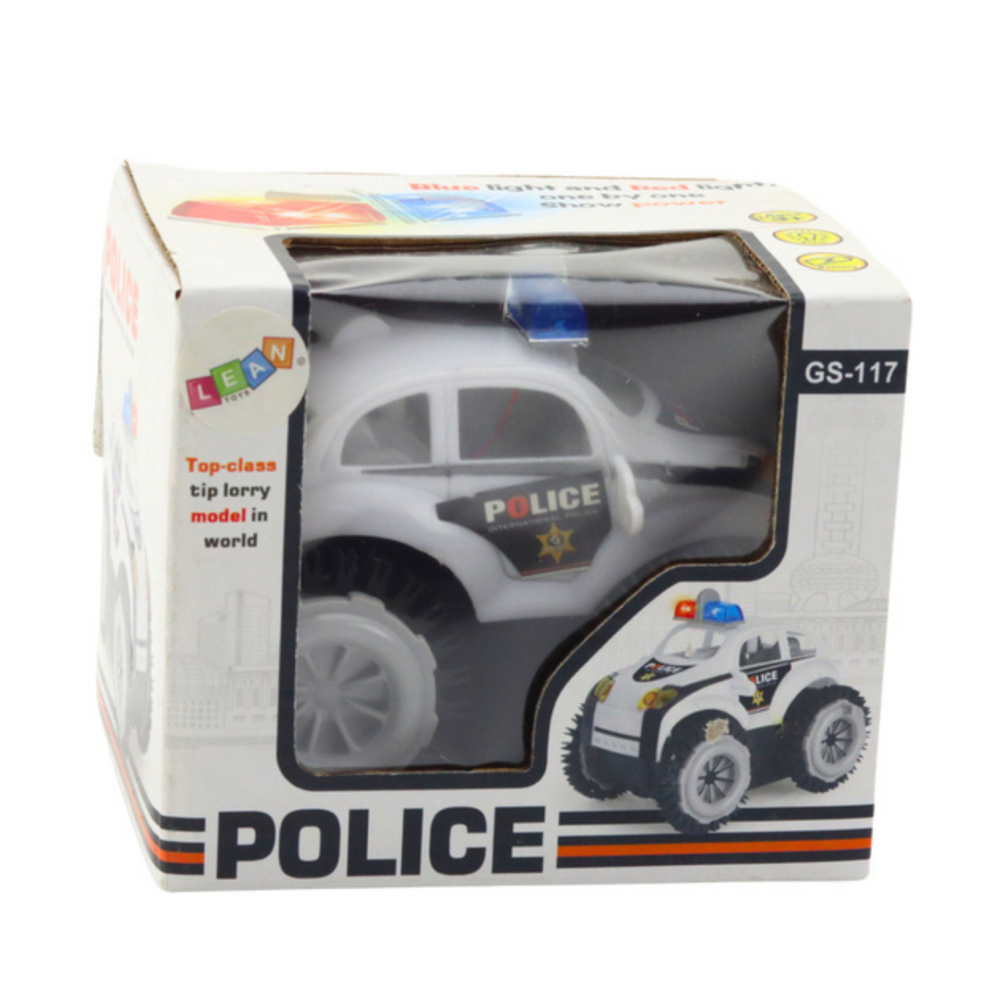 Voiture de police cascadeuse avec capteur d'obstacles, rotation à 360°, lumières et sons, blanc (3)