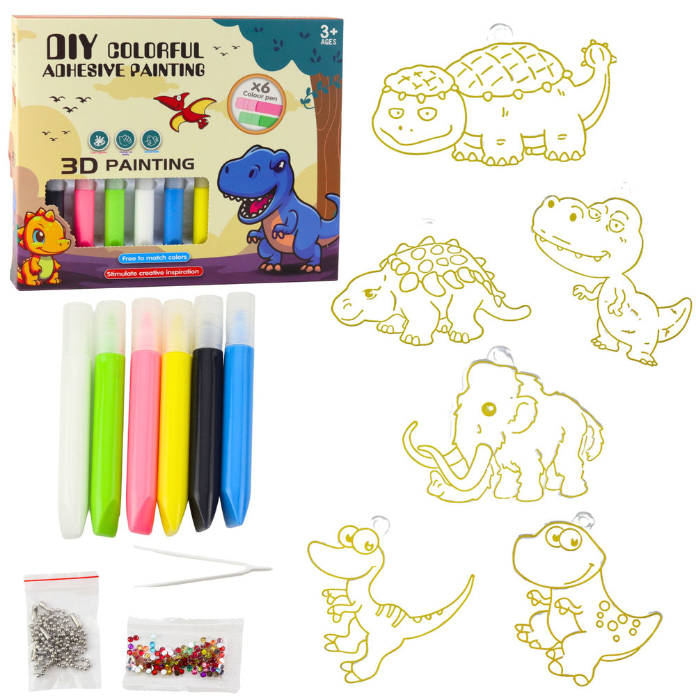 DIY Creative Set Stained Glass Dinosaur Keychains Markers 6 Pieces