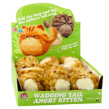 Plush kitten keychain with wagging tail and squeaky sounds, 9 cm