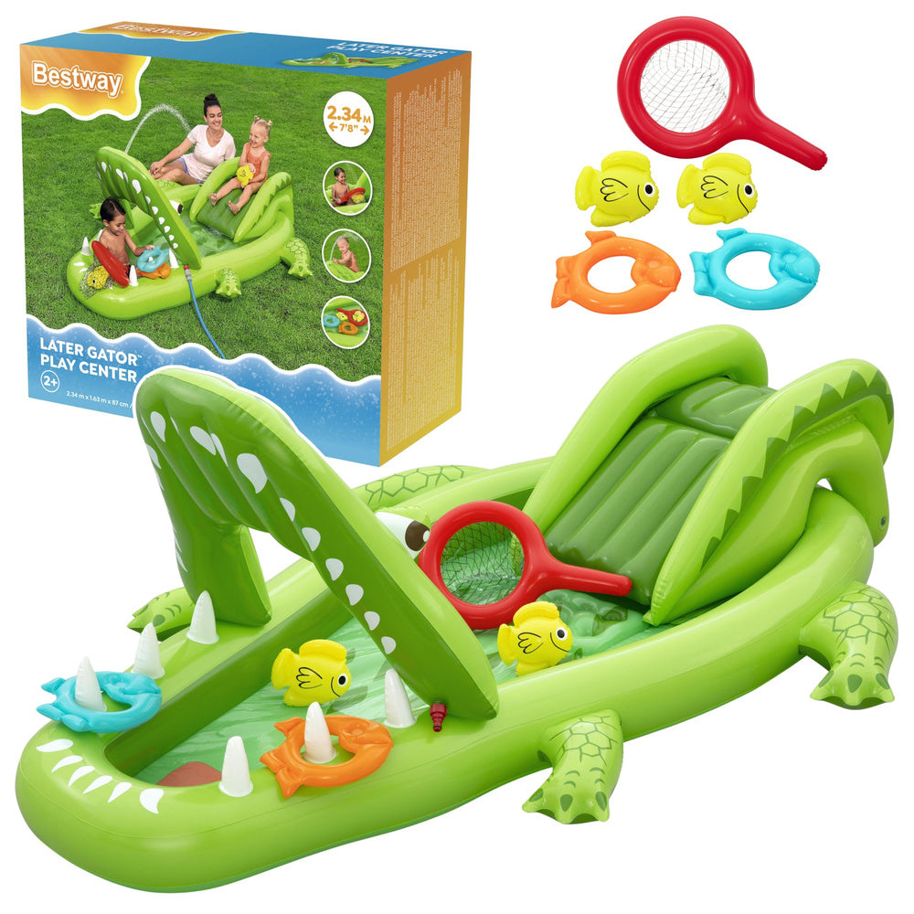 Vandlegeplads med rutsjebane, krokodille-tilbehør, Bestway 53169