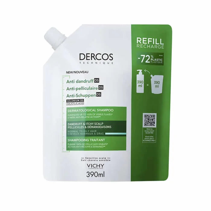 Dercos Anti-skælshampoo til normalt til fedtet hår, Ecorefill 390 ml