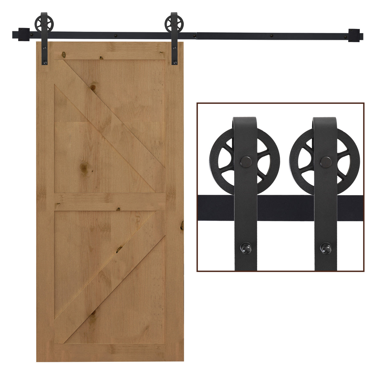 Sliding door hardware kit, rustic design, carbon steel, 200x4x0.6 cm, up to 90 kg, black