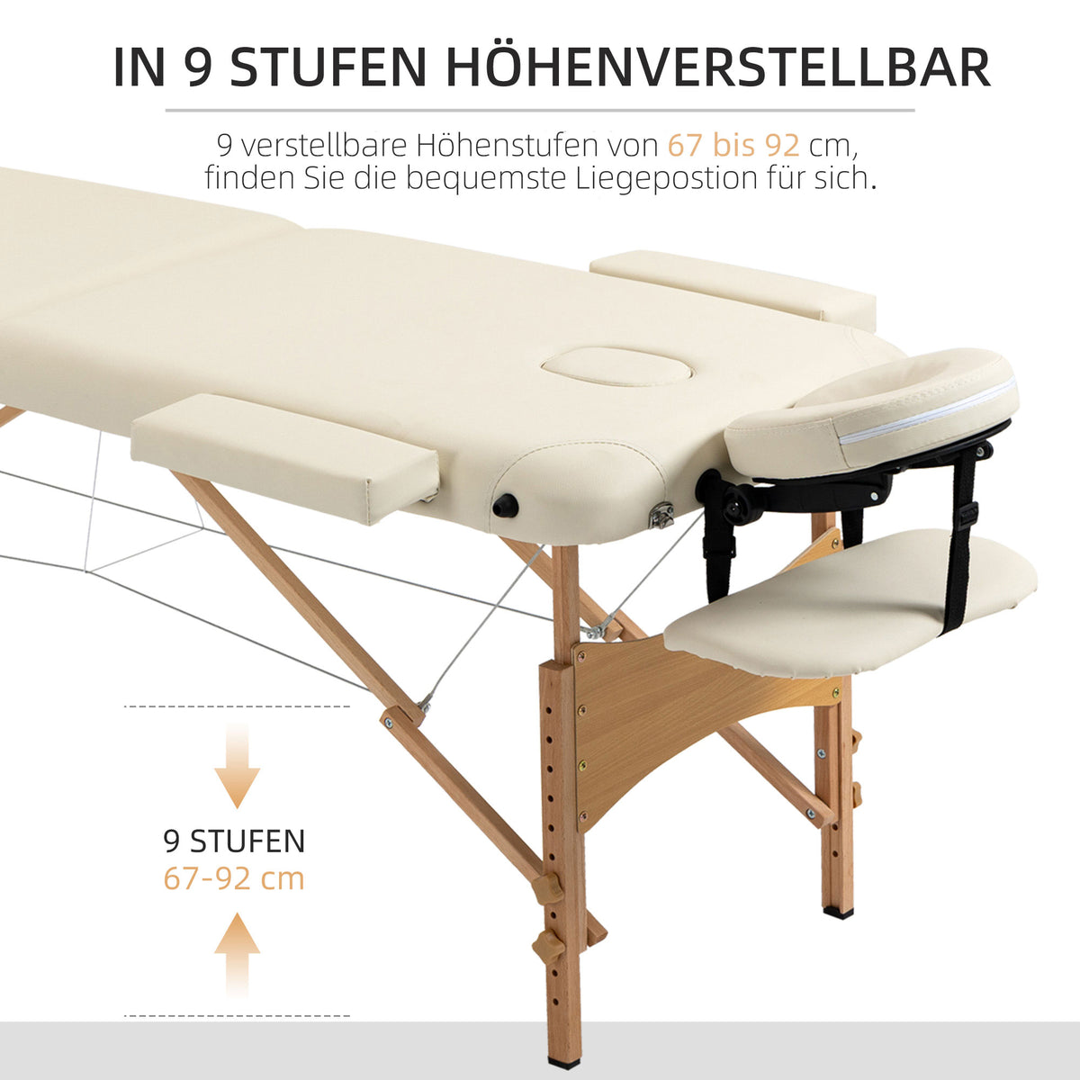Massage table, foldable massage couch, height-adjustable massage bench for spa, salon, faux leather, wood, cream (4)