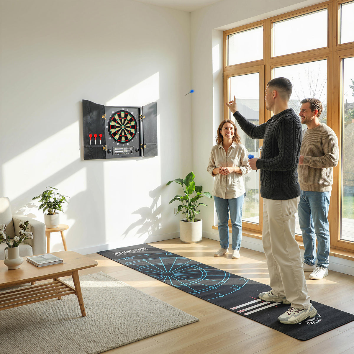 Electronic Dartboard E-Dartboard with doors, wood look, LED display, voice prompts, 6 darts, 24 replacement tips (2)