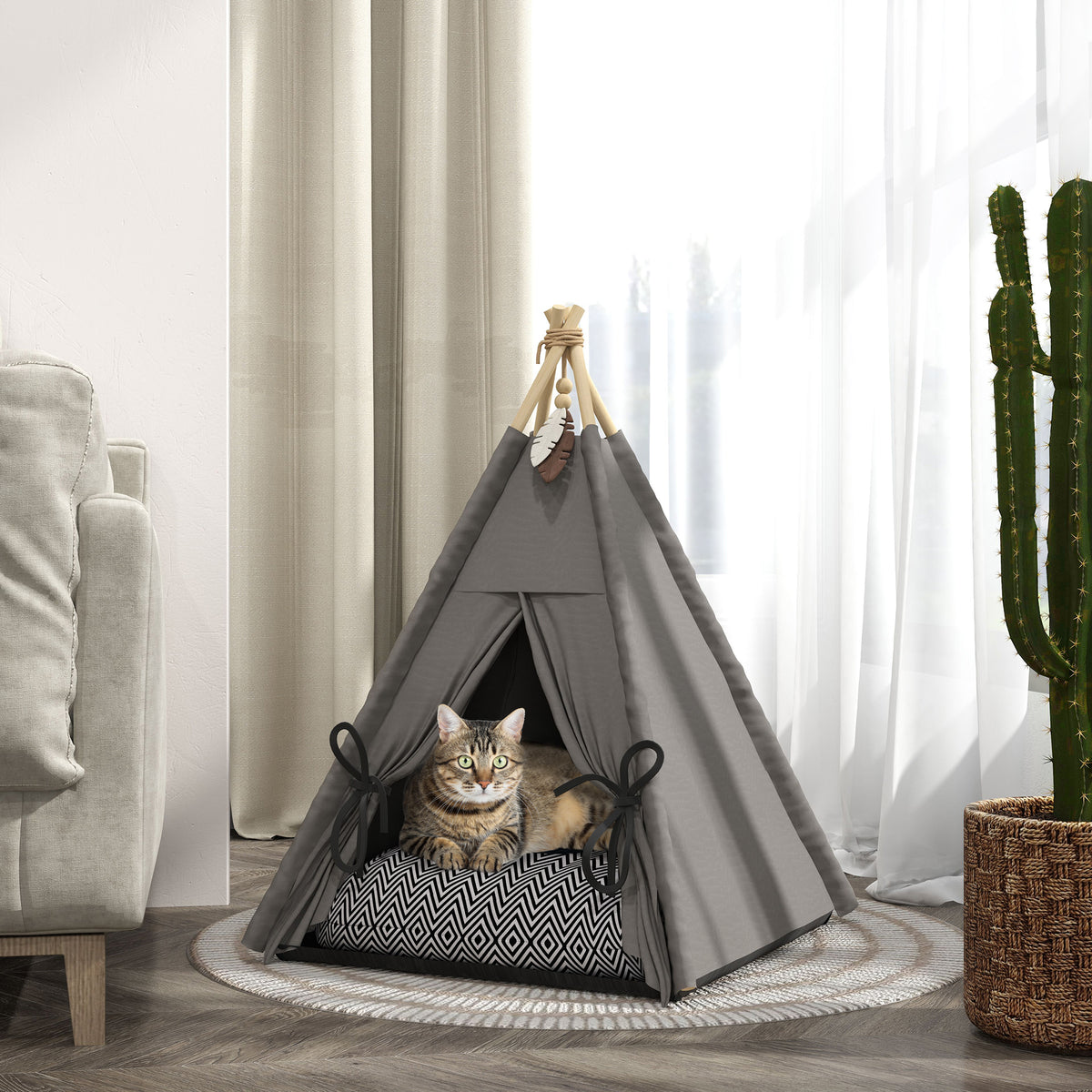 Tipi pour animaux, panier pour animaux design tipi, tente pour chat avec coussin, lit pour chien, panier pour (2)