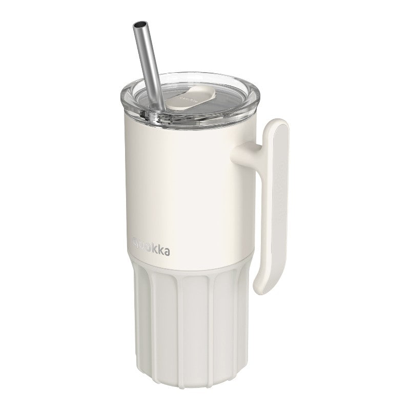 Quokka Umi - Stainless steel thermal mug 720ml with straw and silicone base (ivory)