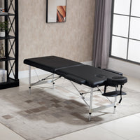 Table de massage, table de massage pliable 2 zones avec revêtement en similicuir, têtière, accoudoirs, sac de (10)