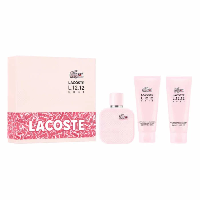 Lacoste L.12.12 Rose Eau De Parfum Spray 100ml Sæt 3 dele