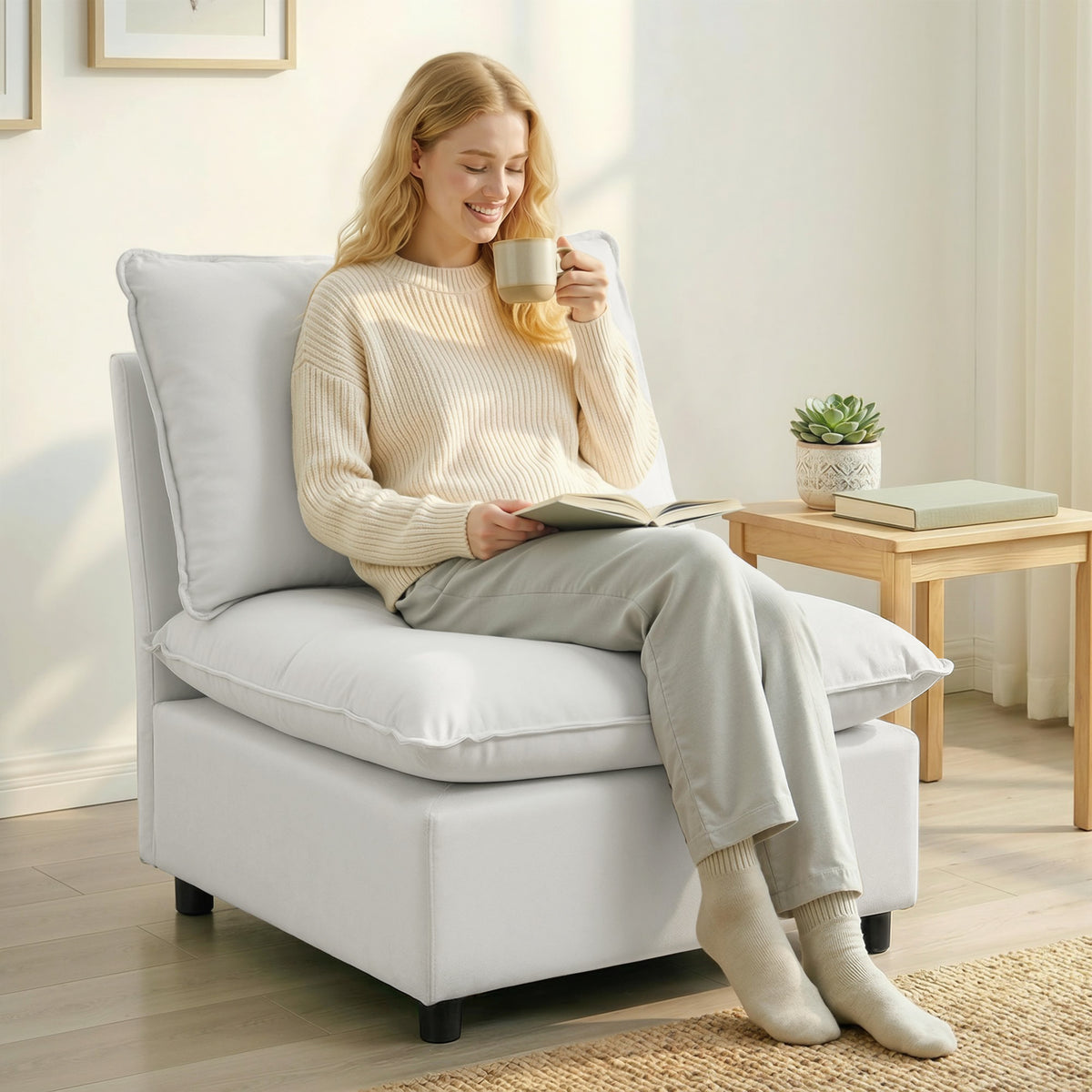 Accent Chair, Modern Leathaire Chair with Wide and Deep Seat, Thick Cushioning, Easy Assembly, Gray (2)