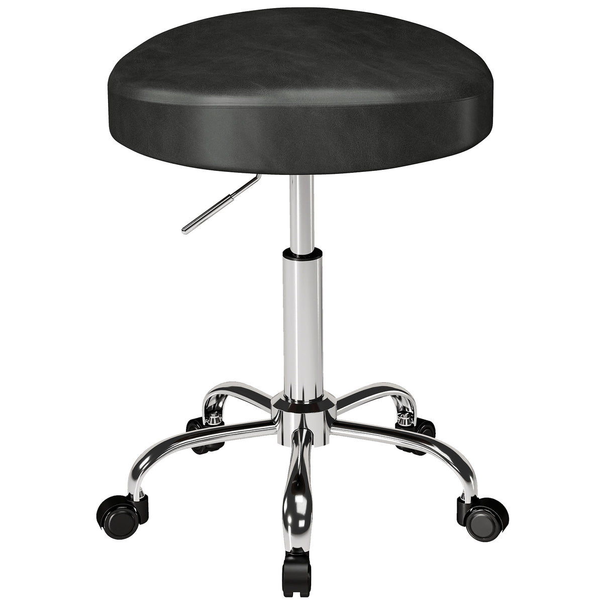 PU leather rolling stool, height-adjustable salon stool with padded seat, swivel beauty stool on casters