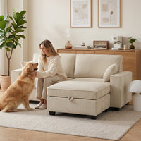 Divano angolare 216 cm, divano a 3 posti a forma di L con pouf contenitore reversibile, effetto velluto a coste (18)