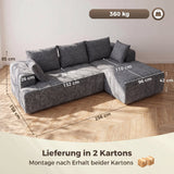 3-personers L-formet hjørnesofa med chaiselong, konvertibel Chenille-Cloud-sovesofa med springfjedre, grå (3)