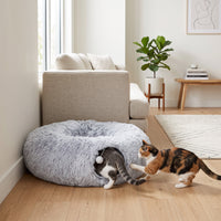 Kattentunnel, pluche, kussen, opvouwbaar, metalen frame, kattenhol, lichtgrijs (9)