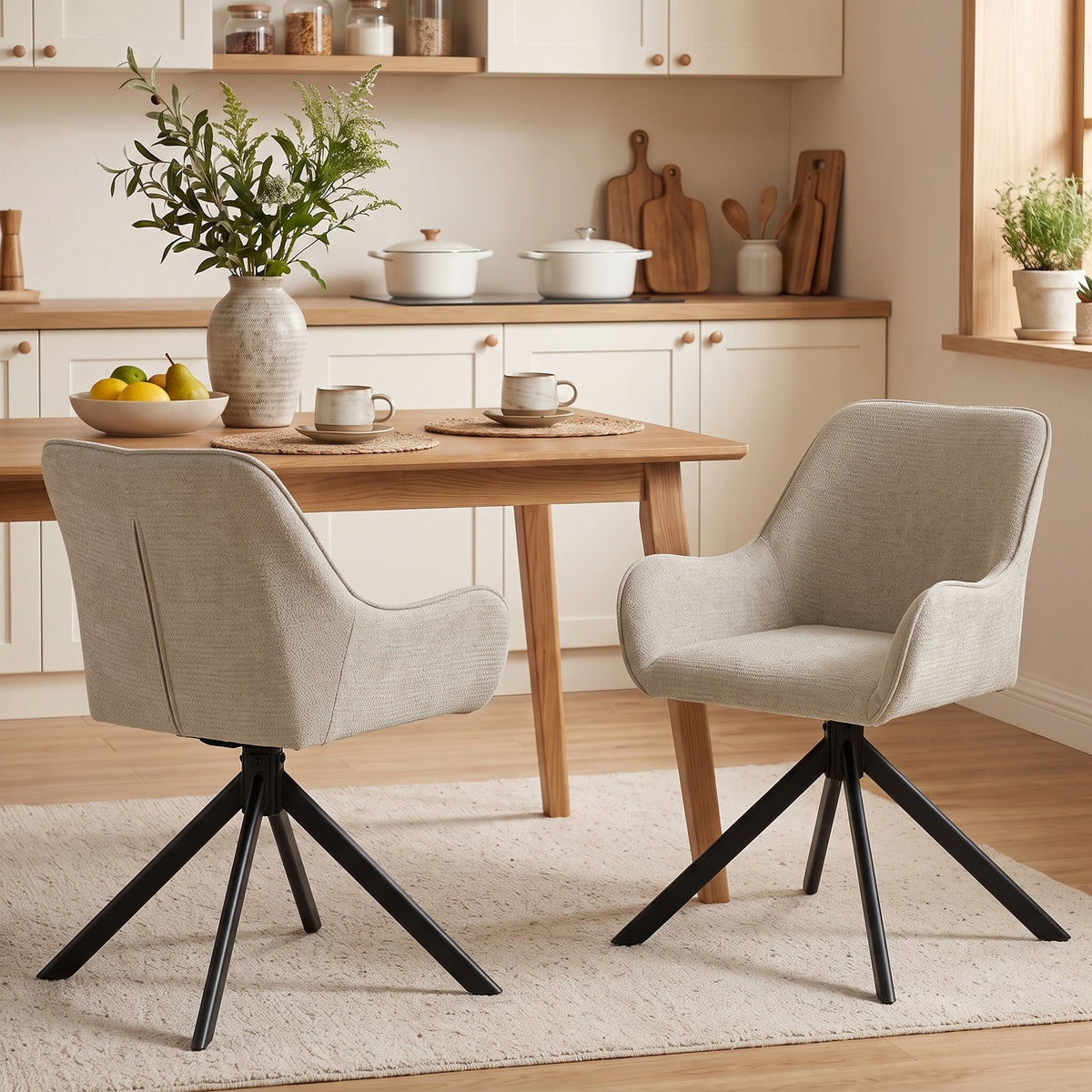 Lot de 2 chaises de salle à manger, chaise de cuisine pivotante avec accoudoirs, structure en métal pour salon (2)