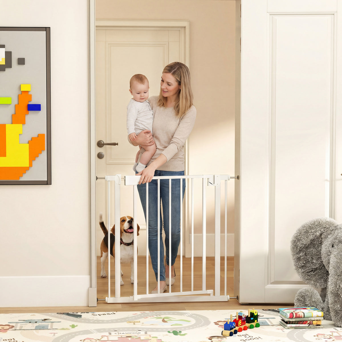Cancelletto di sicurezza per scale senza fori con chiusura automatica per bambini, cucina, scale 76-81 x 76 cm (2)