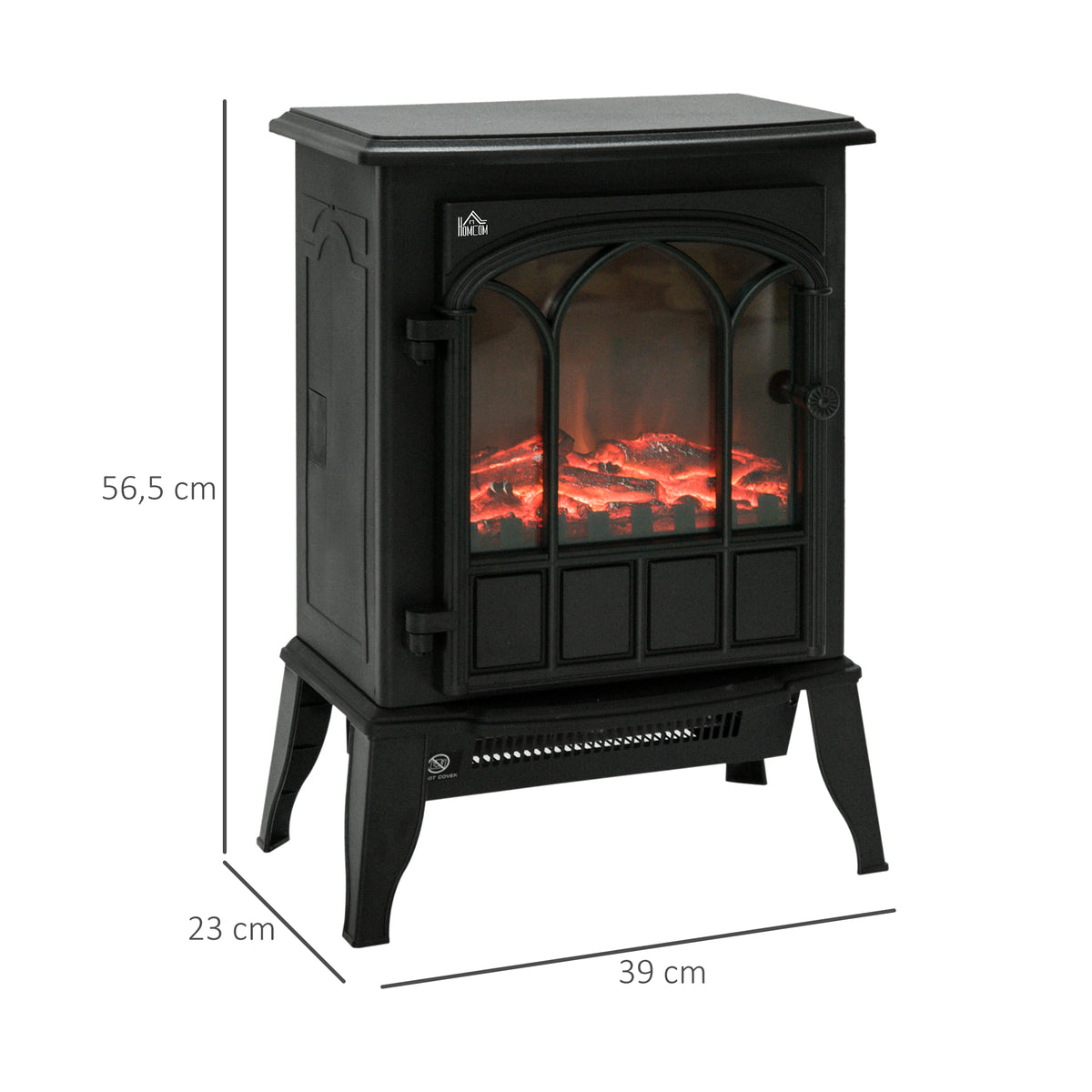 Electric fireplace, LED flames, 1000/2000 W, adjustable temperature & brightness, metal, 39 x 23 x 56.5 cm (3)