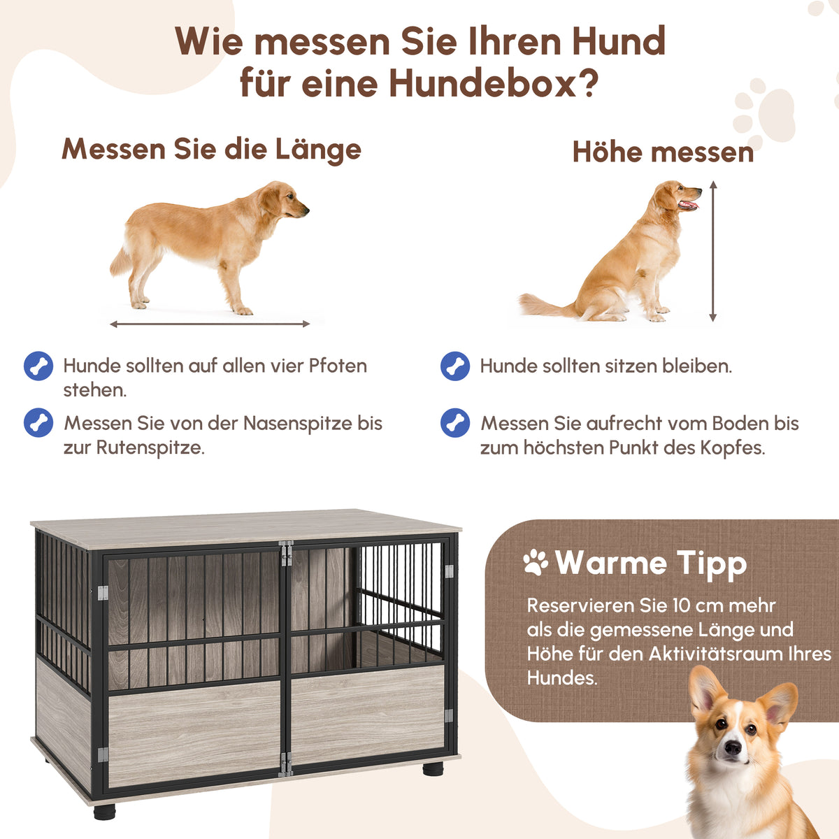 Dog crate, robust & stylish, 100x60x68cm, walnut finish & black (4)
