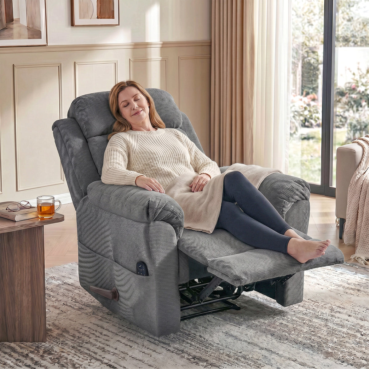 Massagerelaxfauteuil met warmtefunctie, verstelbare hoofdsteun en wall-hugger-functie, grijs (2)