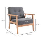Enkeltsofa loungestol polstret stol med armlæn træramme hør grå 64,5 x 70 x 74 cm (3)