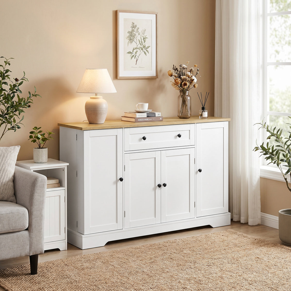 Sideboard kitchen cabinet with 4 doors, drawer, adjustable shelf, door racks for kitchen, dining room (8)