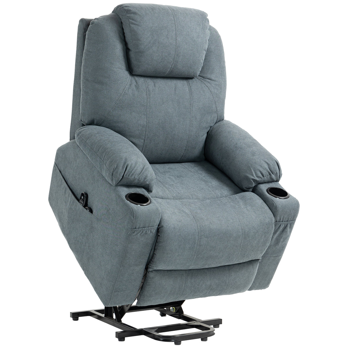 Massagestol, løftestøtte, seniorstol, 8 massagepunkter, sidelommer, fjernbetjening, 90L x 101B x 107 cm, grå