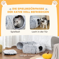 Kattentunnel, pluche, kussen, opvouwbaar, metalen frame, kattenhol, lichtgrijs (6)
