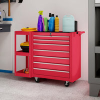 Workshop trolley tool cart with 7 drawers, detachable side shelf, 4 casters with parking brake, 96x33.5x75cm (10)