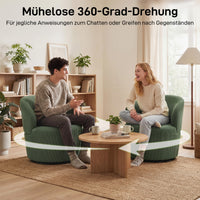 Accent chair, 360-degree swivel, modern swivel armchair with circular base, for living room and bedroom, green (4)