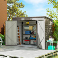 Metal garden shed, tool shed, double door, 249 x 121 x 166/183cm, light grey (2)