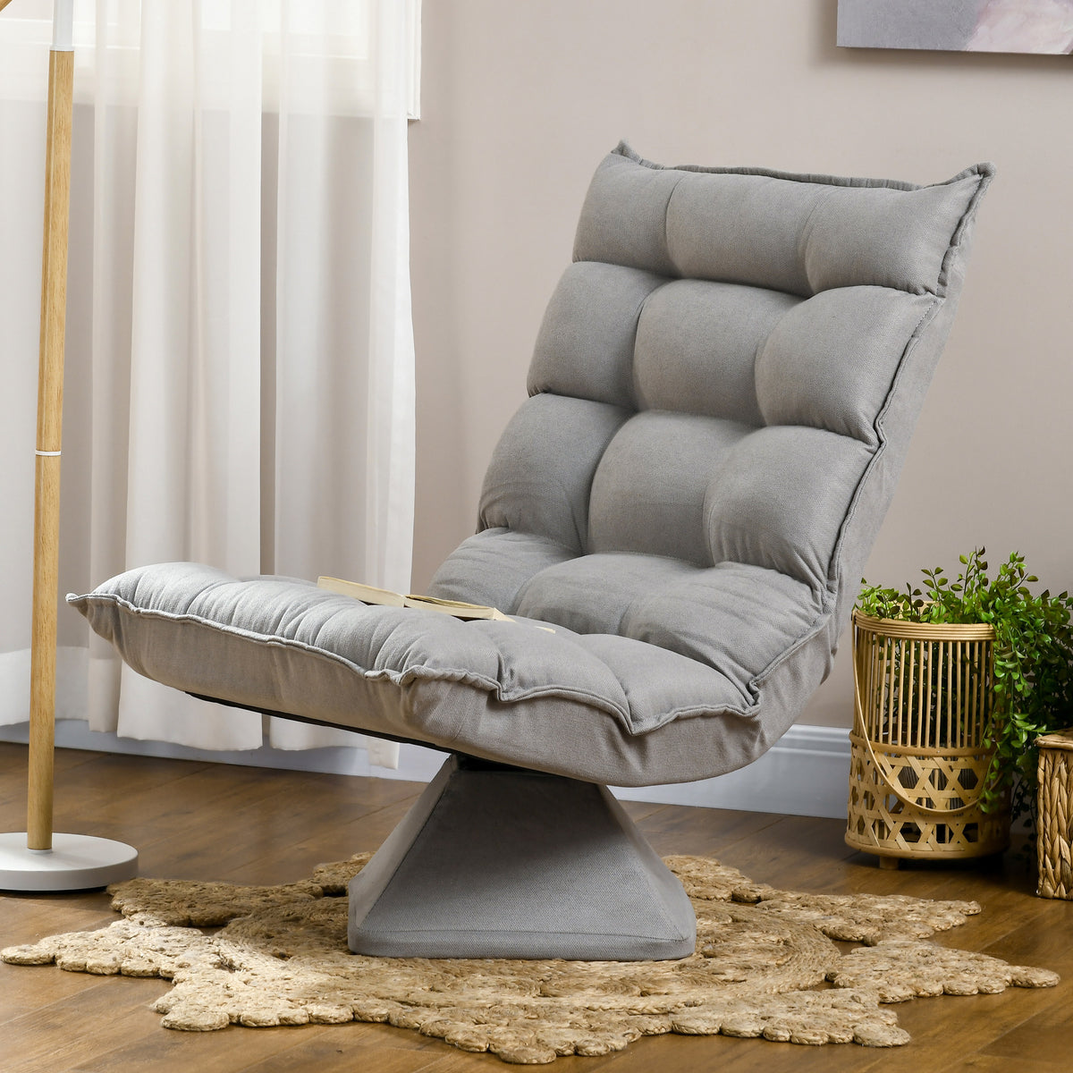 Recliner reading chair, swivel, velvet look, 62 cm x 70 cm x 95 cm, light grey (2)