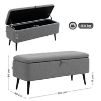 Storage Bench, Upholstered Bench in Linen Look, Storage Chest with Steel Legs 102 x 40 x 44 cm, Grey (3)