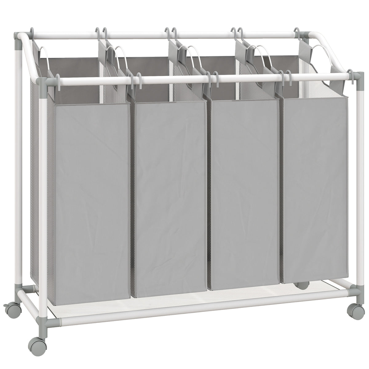 Laundry hamper with 4 compartments, 160 L laundry sorter with wheels, removable laundry bag, 97 x 38 x 81 cm