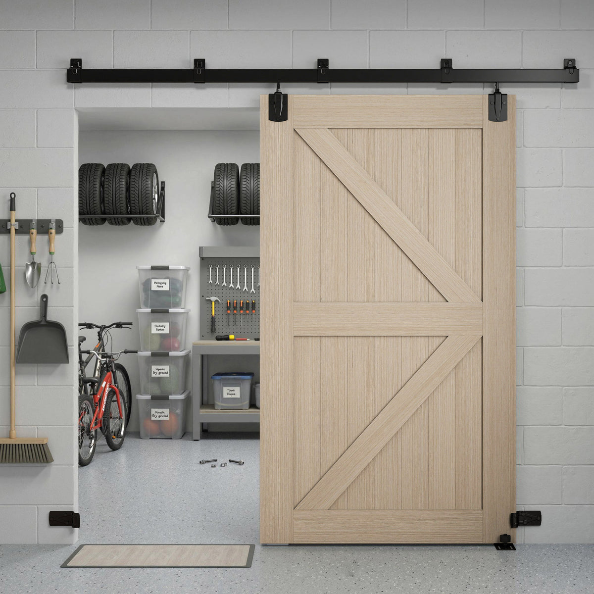 Heavy-duty sliding door hardware set 244 cm black for single doors (2)