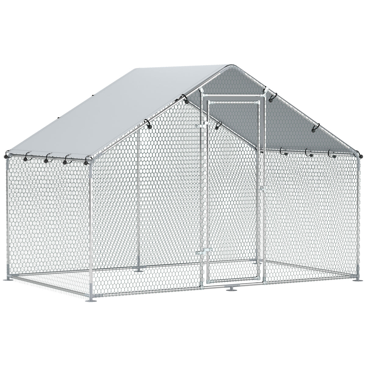 Chicken run for 5-8 chickens, roof tarp, lockable door, steel frame, 5.1 m², 3 x 1.7 x 1.9 m
