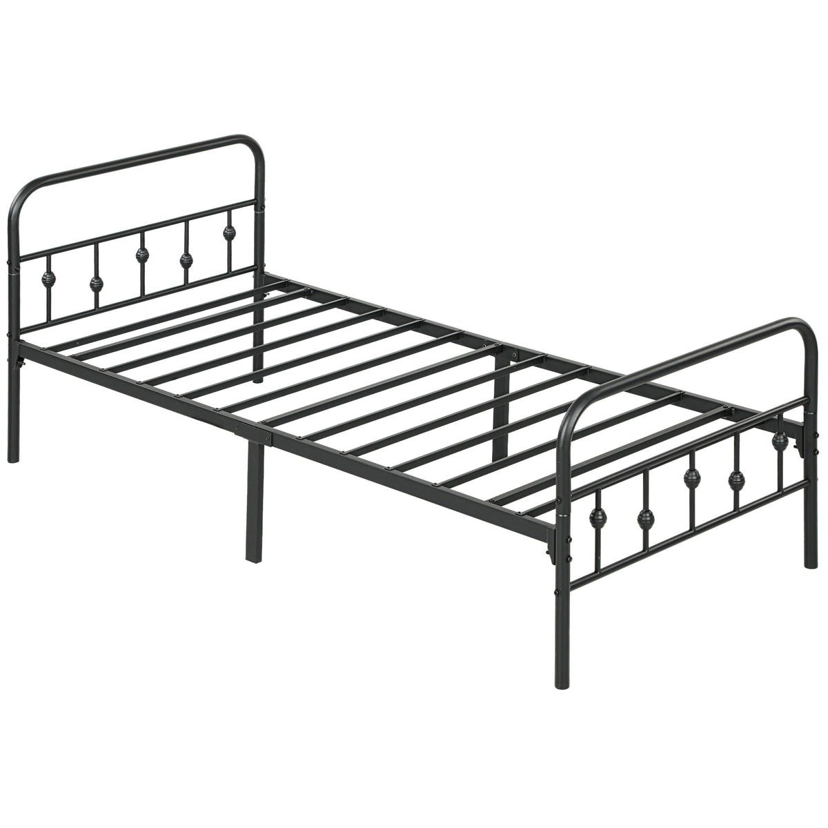 Single metal bed frame, easy assembly, with noise-reducing rubber kits, black
