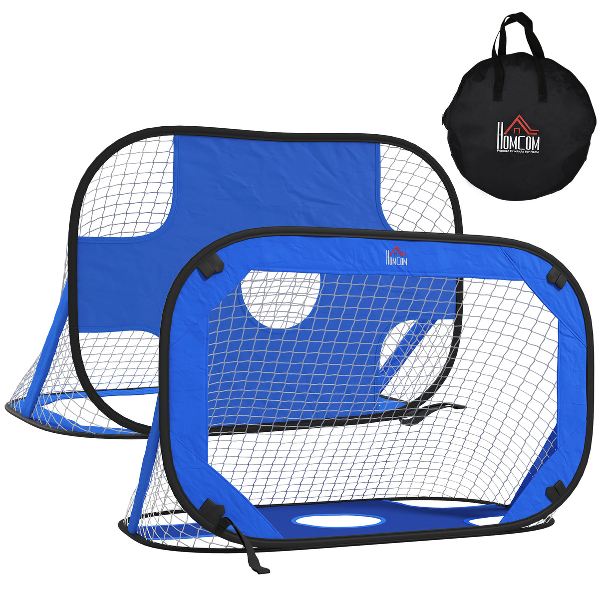 Soccer goals, pop-up goal, portable soccer net, set of 2 mini goals, mobile with carrying bag, foldable, blue