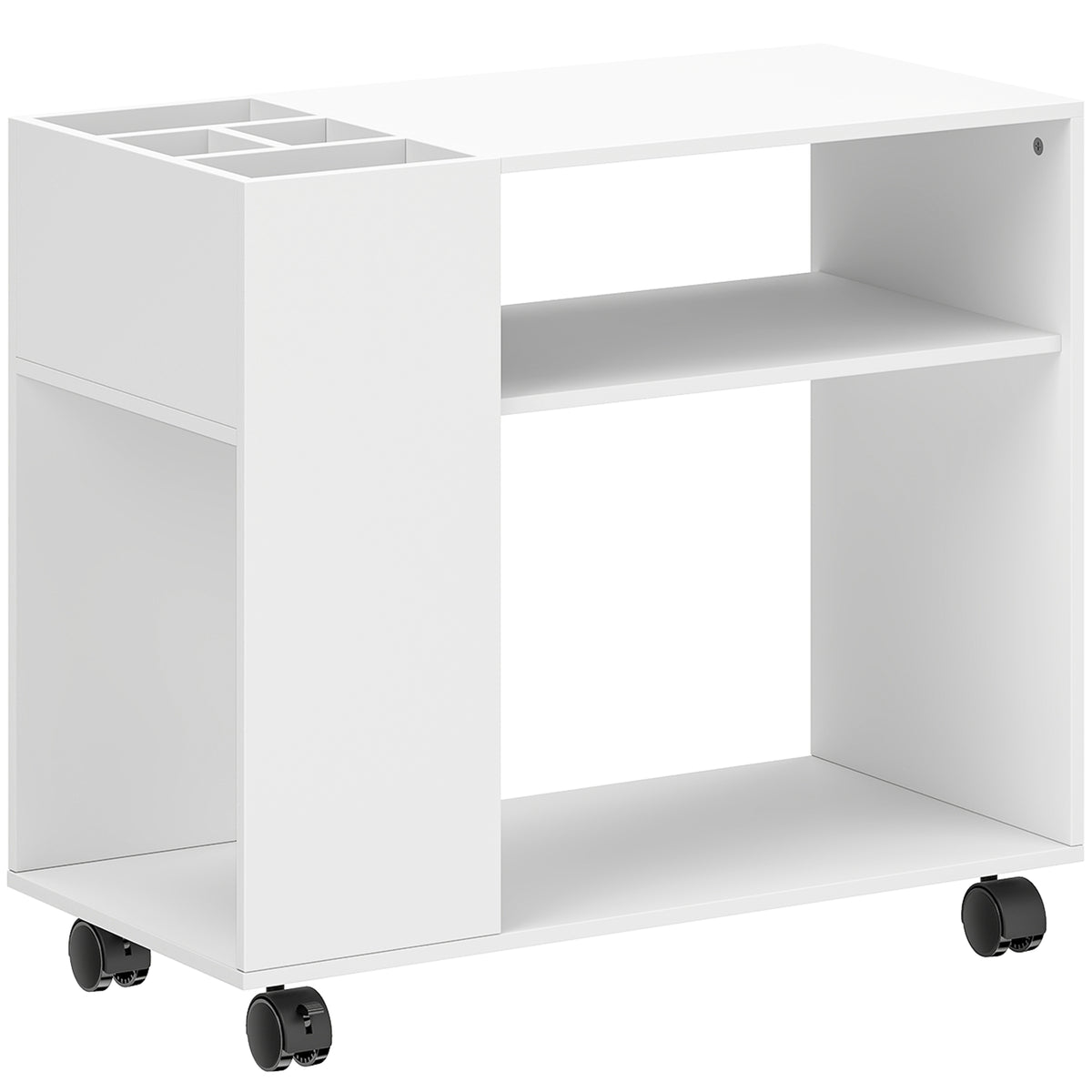Printer Stand Printer Table with Divided Compartment, Storage Shelves for Office 70 x 34 x 60 cm White