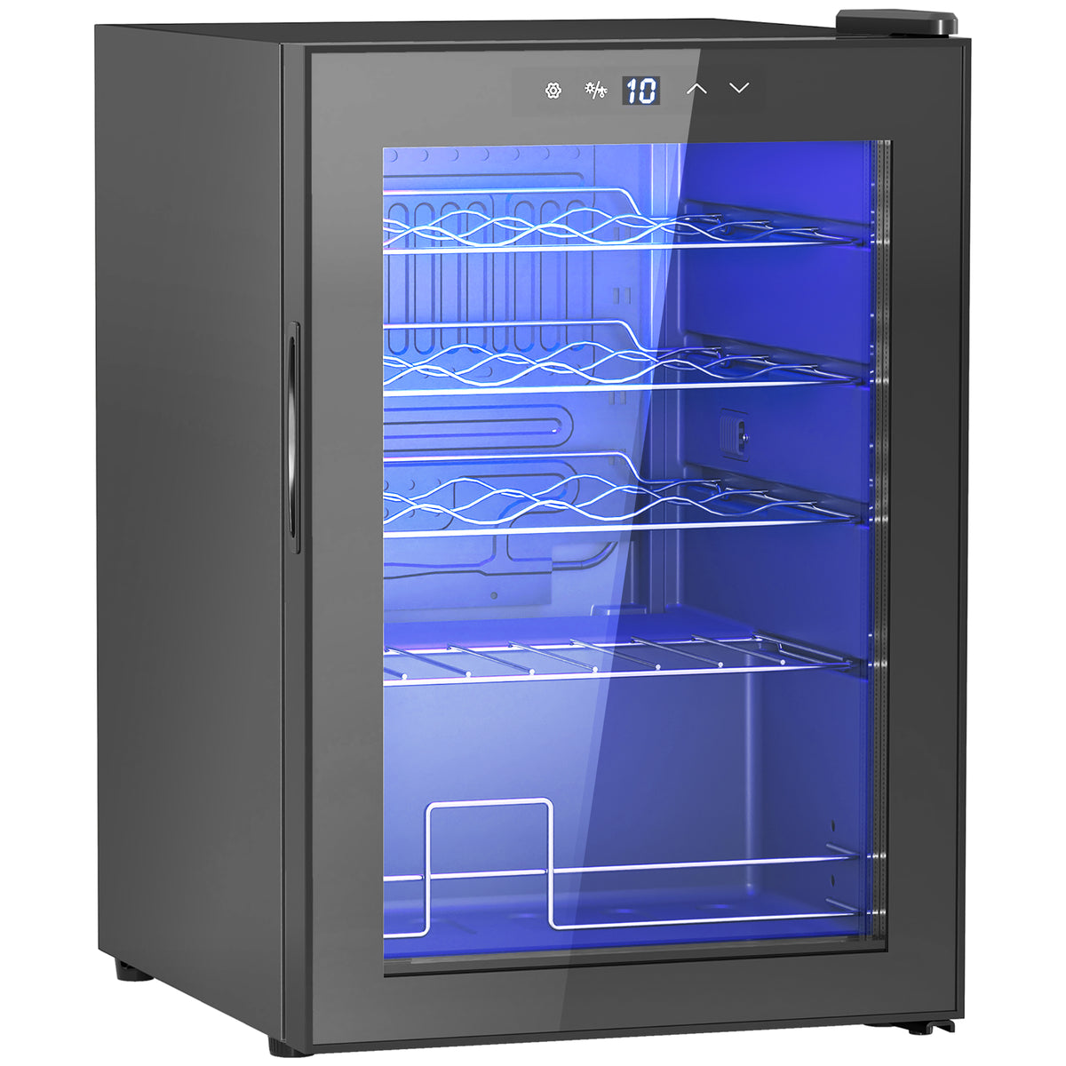 Small wine refrigerator, mini fridge for 20 bottles, 53-liter capacity, with glass door, LED lighting, black