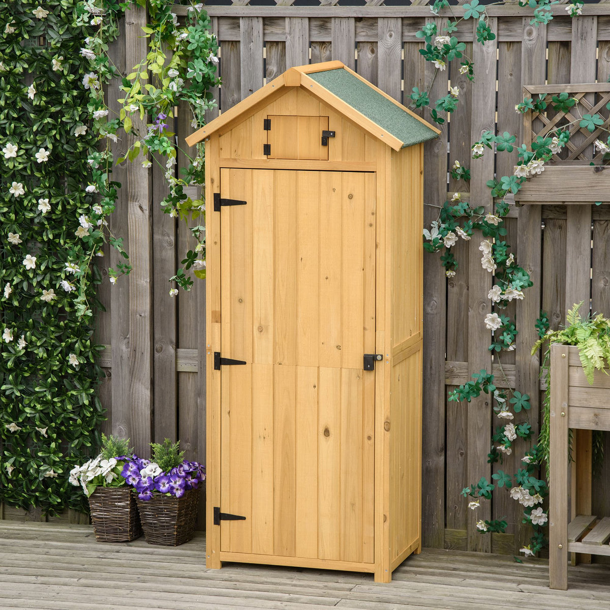 Haveskab havehus redskabsskur redskabsskur med hylder tagpapvindue træ gul+grøn 77 x 54,2 x 179 cm (2)