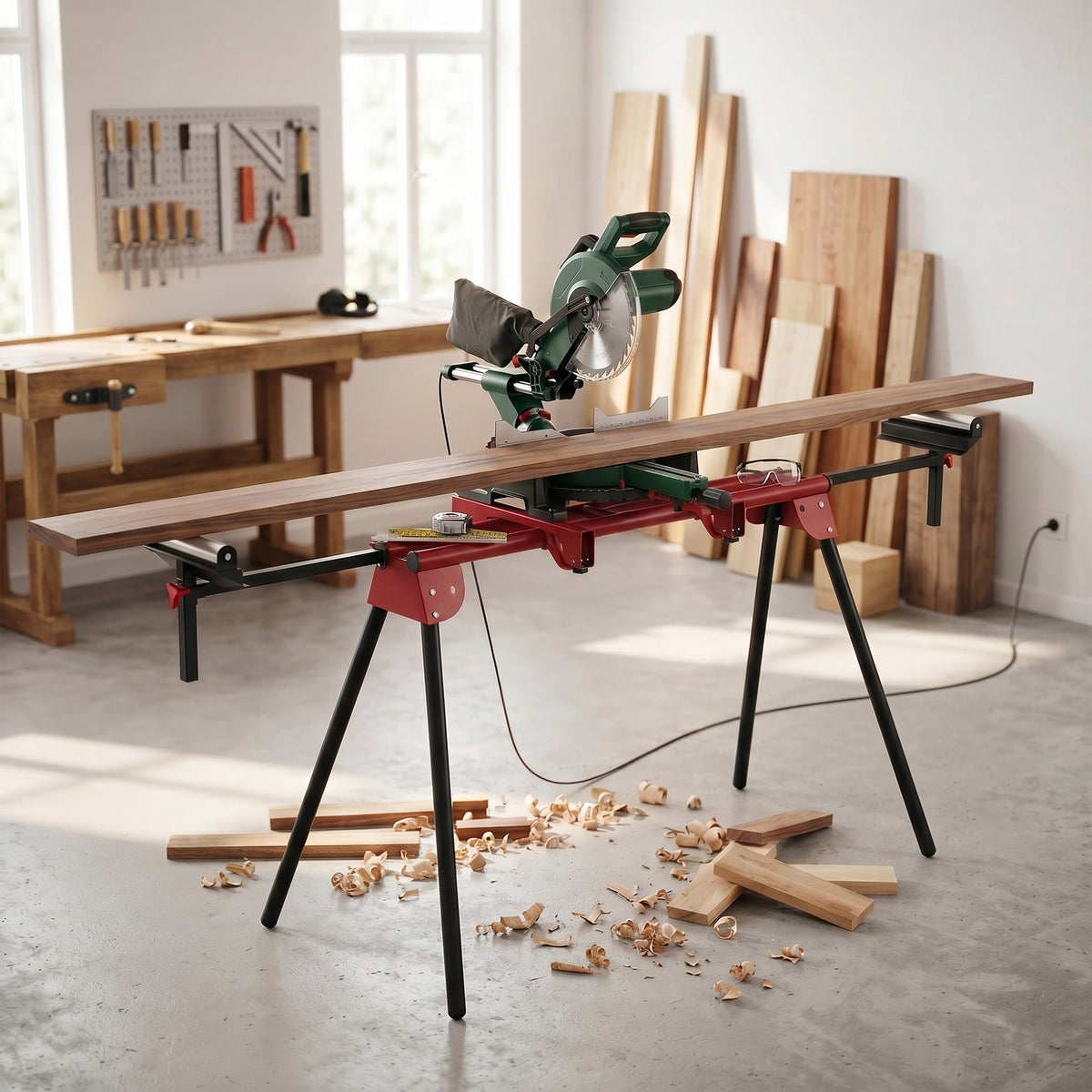 Universal miter saw stand with extendable rollers and support arms, portable saw stand with foldable legs (2)
