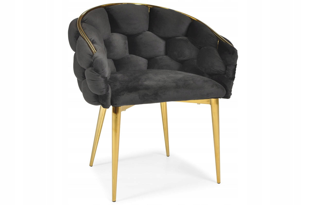 Balloon Samtstuhl, Schwarz – goldene Glamour-Beine, Schalensitz, für Esszimmer/Wohnzimmer, 70 × 60 × 81 cm