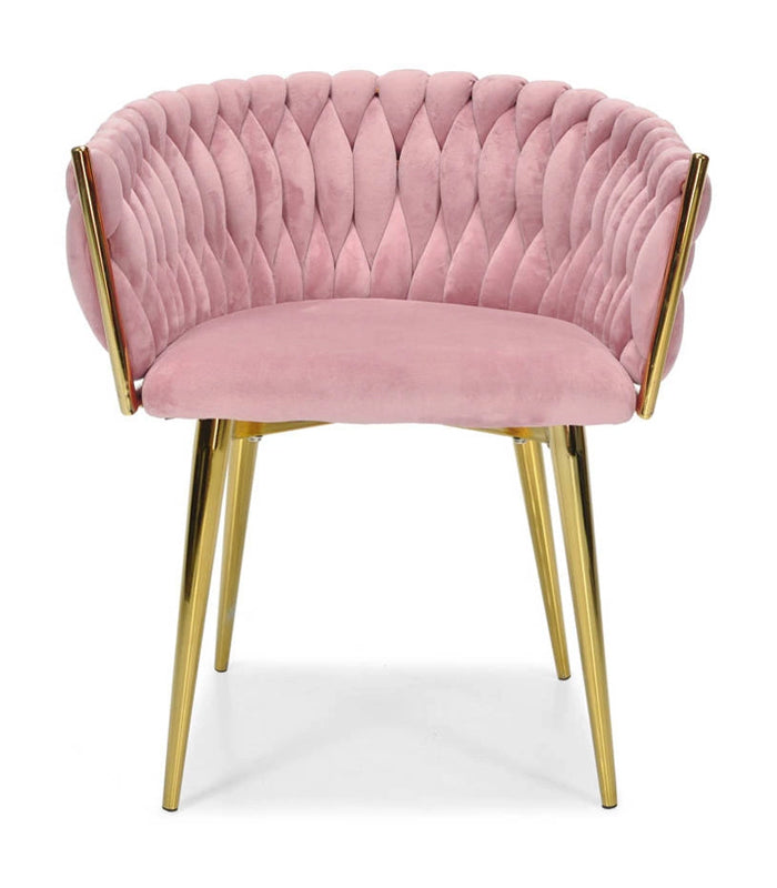 Veloursstuhl Rosa GLAMOUR – goldene Beine, geflochten, modern – Produktabbildung 2