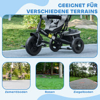 Children's tricycle, children's bicycle, rear basket, cup holder, sun canopy, metal, grey (6)