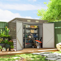 Metal garden shed, tool shed, double door, 249 x 121 x 166/183cm, light grey (10)