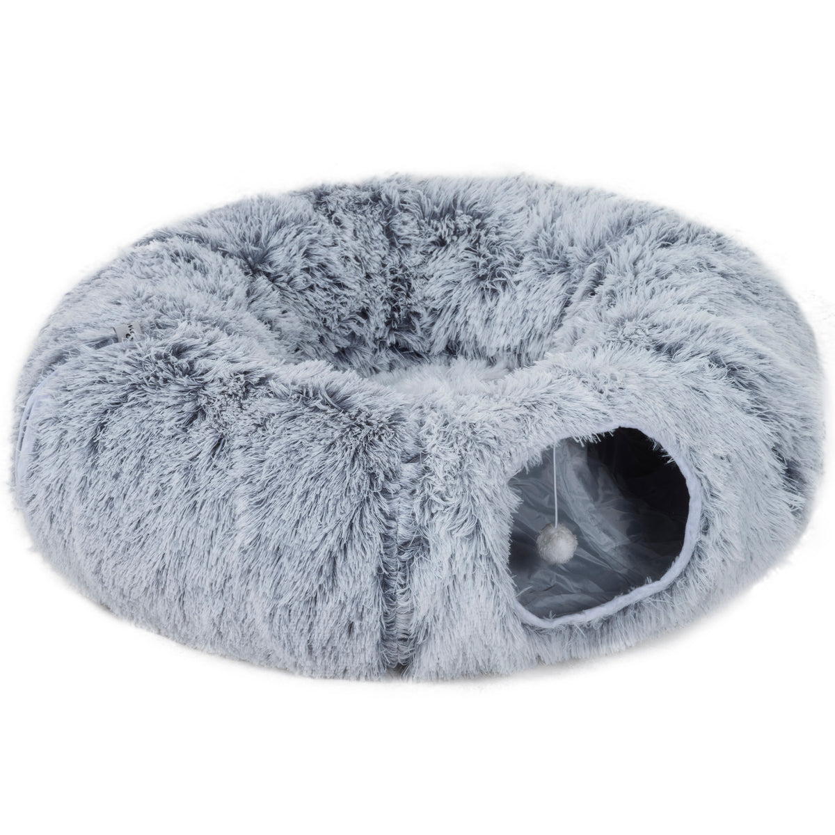 Kattentunnel, pluche, kussen, opvouwbaar, metalen frame, kattenhol, lichtgrijs